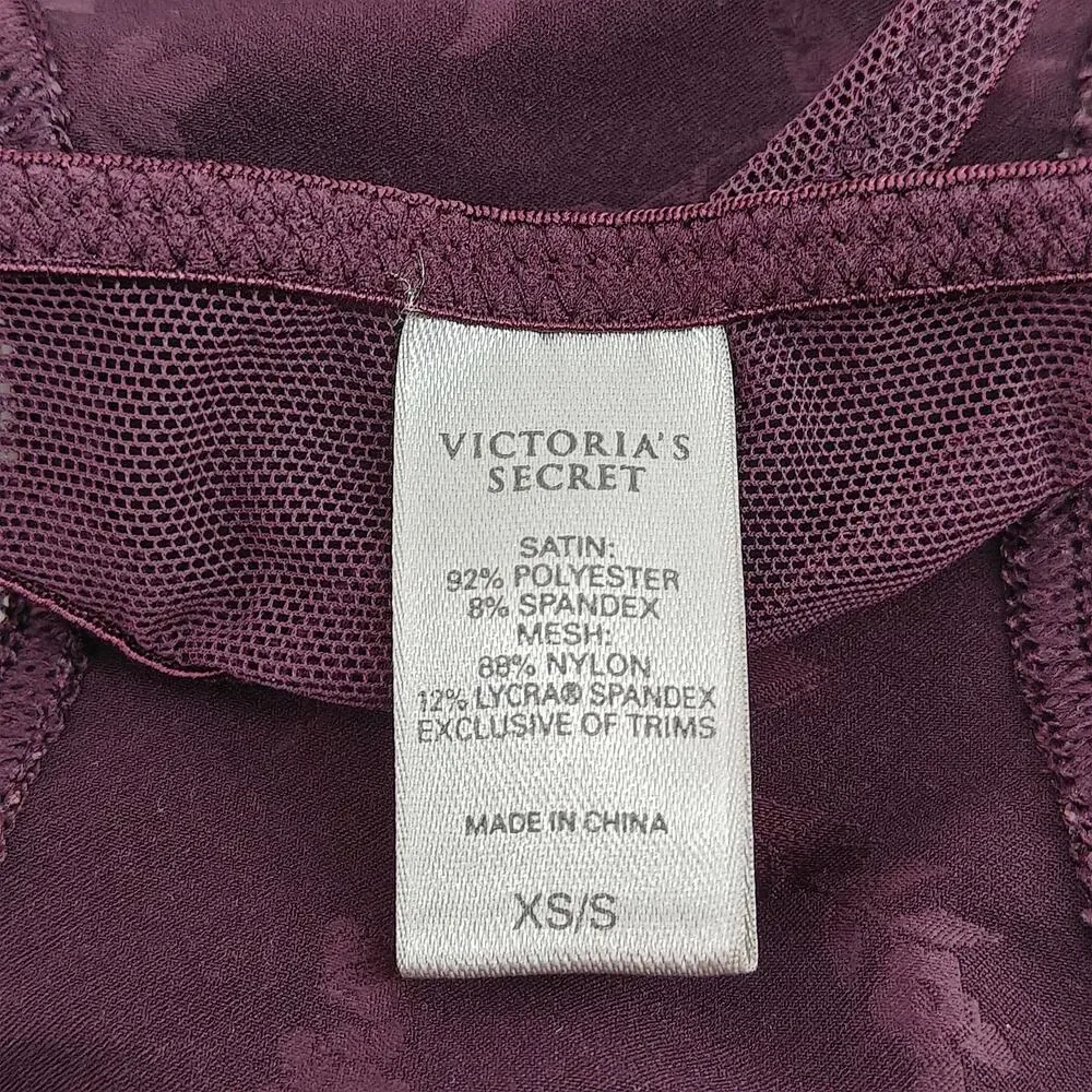 Victoria Secret Deep Plum Flower Satin Thong Womens XS/S